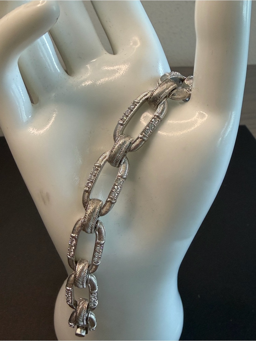 Judith Ripka Sterling Silver Link Chain Bracelet with Pavé Accents